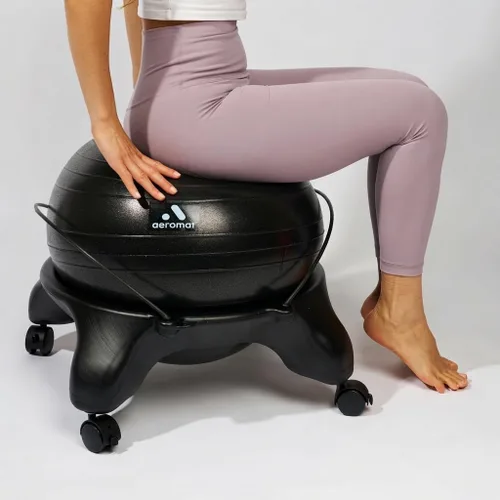 Vista 6 de Aeromat Silla de bola de ejercicio ajustable para sentarse activa, soporte de columna vertebral, silla de oficina para sentarse prolongadamente