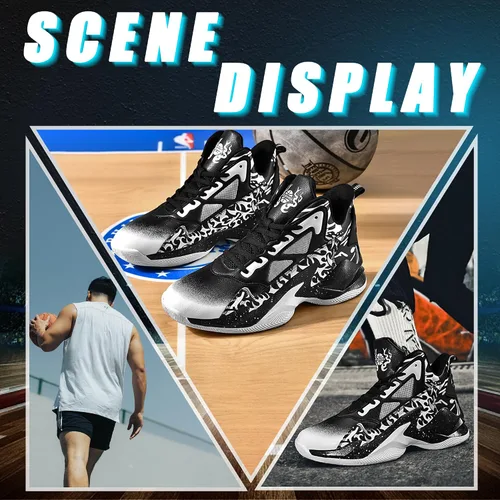 Vista 6 de Promenie Zapatos de baloncesto para hombre, antideslizantes, transpirables, para exteriores, zapatos de entrenamiento de graffiti de moda