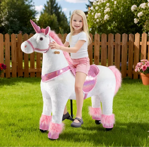 Vista 8 de Juguete de montar unicornio Pipleo para niños de 4 a 9 años, juguete de montar unicornio, animal de peluche mecánico de unicornio, sin batería ni