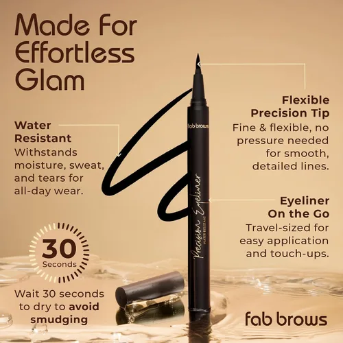 Vista 5 de Fab Brows Delineador líquido de precisión – Delineador líquido con punta de fieltro – Delineador de ojos negro impermeable ricamente pigmentado
