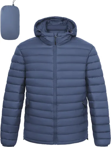 Vista 8 de Chaqueta acolchada ligera y plegable para hombre, con capucha, aislada, resistente al agua, para esquí, senderismo, viajes