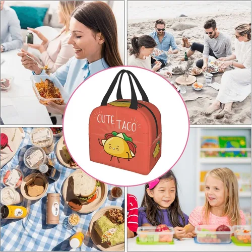 Vista 9 de Lonchera Kawaii de comida rápida con diseño de taco, reutilizable, para viajes, picnic, compras, trabajo, contenedor de alimentos para mujeres