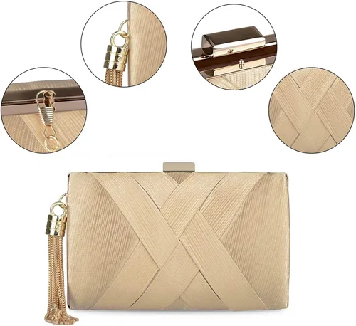Vista 5 de BAGLAMOR Bolsos de noche de las mujeres elegante borla bolso embrague bolso para novia boda baile noche fuera fiesta