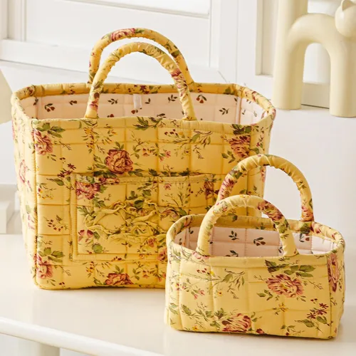 Vista 7 de vctops Paquete de 2 cestas de almacenamiento acolchadas de tela bohemia floral (Floral G)