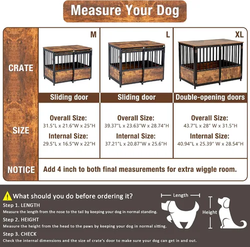 Vista 5 de KOOPRO Mueble de jaula para perros de 32 pulgadas con cojín, resistente para perros medianos Wooden Dog Kennel with Double Doors, Decorative Pet