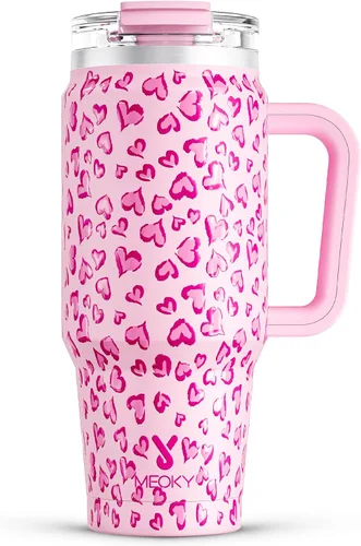 Vista 12 de Meoky Vaso de 40 onzas con asa y pajita, vaso aislado con tapa y popote, taza de viaje de acero inoxidable, mantiene el frío durante 34 horas, 100%