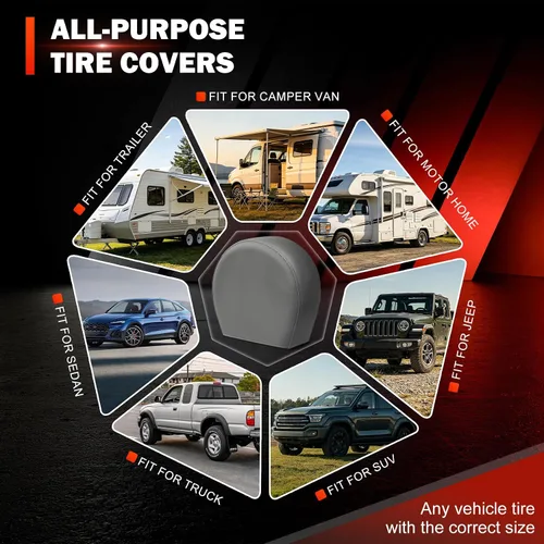 Vista 8 de Explore Land - Fundas para neumáticos, 4 unidades - Protector resistente de rueda para camionetas, SUV, remolques, cámpers, vehículos recreativos