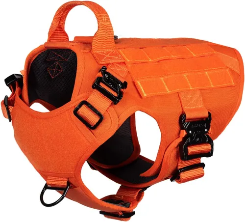Vista 10 de ICEFANG Arnés táctico para perro con 4 hebillas de metal, chaleco, equipo para transportar carga, ligero y modular para perro con asa, sin correa