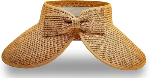 Vista 20 de Visera solar de paja para mujer, ala ancha, protección UPF 50+, sombrero de playa, ajustable, plegable, gorra de cola de caballo con correa