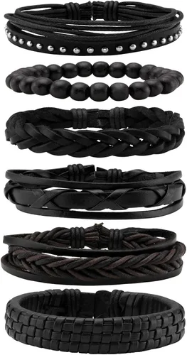 Vista 7 de MILAKOO Pulsera de cuero trenzado para hombres y mujeres, ajustable, color negro y marrón