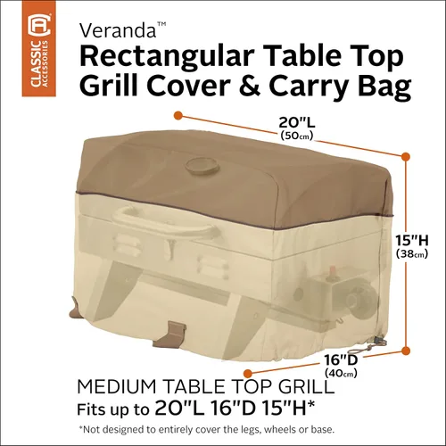 Vista 2 de Classic Accessories Veranda - Cubierta rectangular resistente al agua para parrilla de mesa de 20 pulgadas