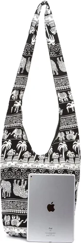 Vista 6 de Bolsa de hombro para mujer, de lona en estilo hippiebohemio para llevar cruzada al hombro, disponible en diferentes colores y estampados