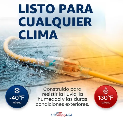 Vista 5 de Cable de extensión SJT de 12/3 300 V con luz LED para uso en interiores y exteriores con enchufe con iluminación LED Amarillo