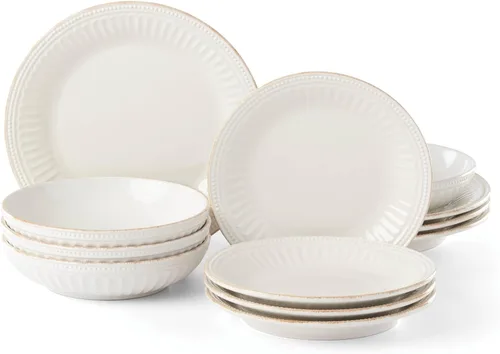 Vista 12 de Lenox 897388 French Perle Groove - Juego de vajilla de 12 piezas, servicio para 4