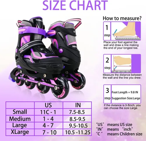 Vista 4 de Patines en línea ajustables para niñas y niños, patines con todas las ruedas iluminadas, patines para mujer para niños y adultos, hombres, mujeres