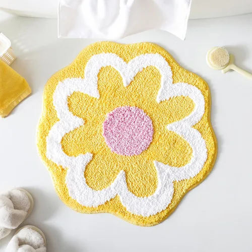 Vista 9 de TRUEDAYS Alfombra de baño de flores verdes para suelo de baño, pequeña alfombra de baño antideslizante de absorción de agua, alfombra de baño ultra