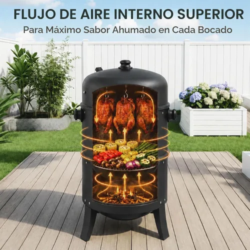 Vista 3 de VINGLI Parrilla de carbón de 18 pulgadas con ahumador de barbacoa multicapa, parrilla redonda resistente, ahumador vertical con termómetro