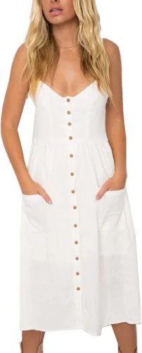 Vista 19 de Angashion - Vestido floral de verano estilo bohemio para mujer, con botones, bolsillos y tiras ajustables