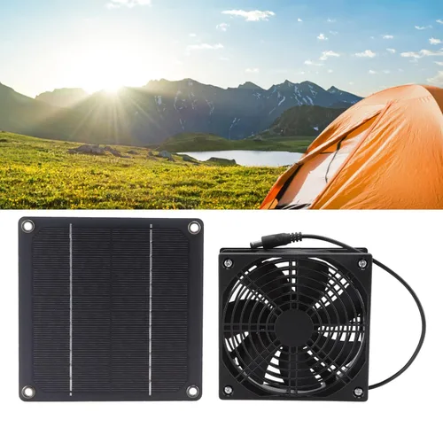Vista 4 de Cryfokt Ventilador de escape impermeable con energía solar, kit de ventilador de panel solar para exteriores, ventilador portátil con cable de 39