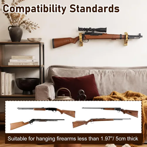 Vista 3 de Gun Rack for Wall - Wooden Gun Wall Mount with Foam Padding,Holds 30lb,Single Rifle & Shotgun Display Hanger for Ideal Gift for