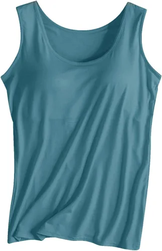 Vista 17 de Camiseta sin mangas con brasier integrado para mujer, sin mangas, correa ancha, ropa de dormir básica, para entrenamiento, yoga, camisola acolchada