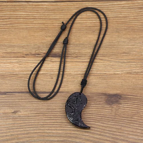 Vista 6 de COAI Collar con colgante de dragón obsidiana y fénix Yin Yang para parejas