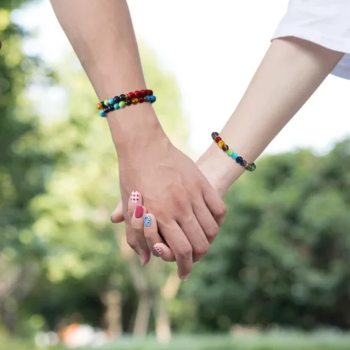 Vista 5 de BOYODER Pulsera elástica de cuentas elásticas de 7 chakras de piedra de ágata y turquesa de 0.315 pulgadas para mujeres y hombres, piedra natural