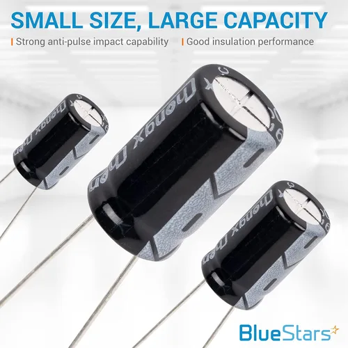 Vista 6 de BlueStars, variedad de condensadores electrolíticos de aluminio, 20 valores, 320 unidades, rango 1uF－2200uF