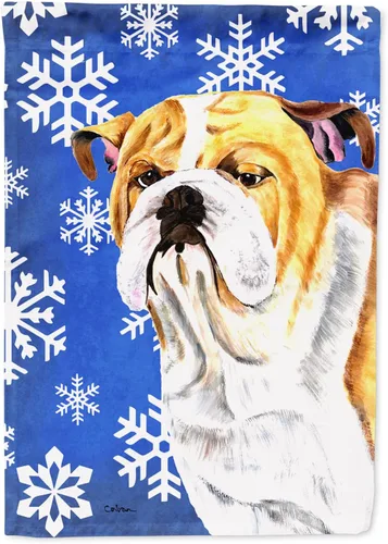 Vista 84 de Caroline's Treasures SC9374GF Bulldog English Snow flakes Holiday Garden Flag Buzón Bandera decorativa para patio exterior, patio, obras de arte