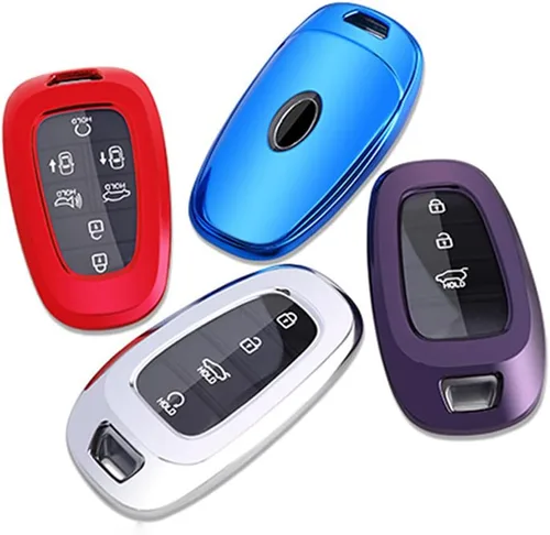 Vista 7 de Funda para llavero, compatible con Hyundai Sonata Santa fe Tucson 2020 2021 2022 con llavero de goma suave con llavero, color plateado