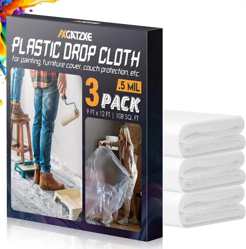Vista 9 de Lonas de plástico de 12 x 9 pies - 1 Mil (paquete de 1) - Láminas y lonas desechables para pintor para pintar, protección impermeable
