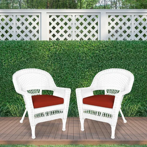 Vista 4 de Jeco Silla de mimbre con cojín rojo, juego de 2, blanco/W00206- Blanco/Rojo Ladrillo