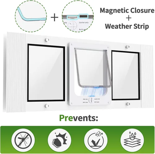 Vista 5 de Puerta de gato con marco de aluminio con cierre automático magnético, ancho ajustable horizontal, puerta de mascota de ajuste rápido para inserción