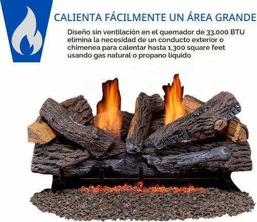 Vista 2 de Duluth Forge Juego de troncos de gas de combustible dual sin ventilación, 30 pulgadas, roble apilado, 33,000 BTU, control remoto, modelo # DLS-30R-2