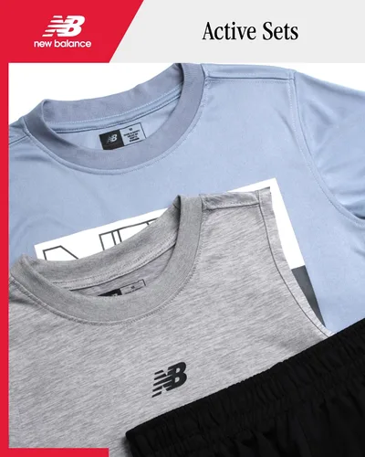 Vista 2 de New Balance Conjunto de pantalones cortos activos para niños, camiseta sin mangas de 3 piezas, camiseta de manga corta, pantalones cortos atléticos