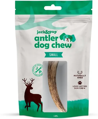 Vista 9 de Jack & Pup - Cuernos de alce para perros, cuernos naturales XL de 7 a 8 pulgadas para masticadores agresivos, masticables de larga duración, apoya