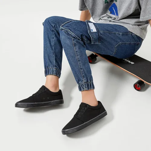 Vista 5 de BENPAO Zapatos casuales blancos para hombre, zapatillas de deporte de moda negras para hombres, zapatos de lona con cordones