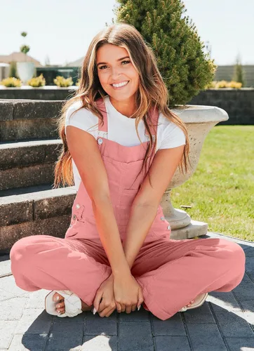 Vista 3 de luvamia Overol de mezclilla para mujer, ajuste holgado, con pechera, recto, pierna ancha, elásticos, pantalones de mezclilla a la moda