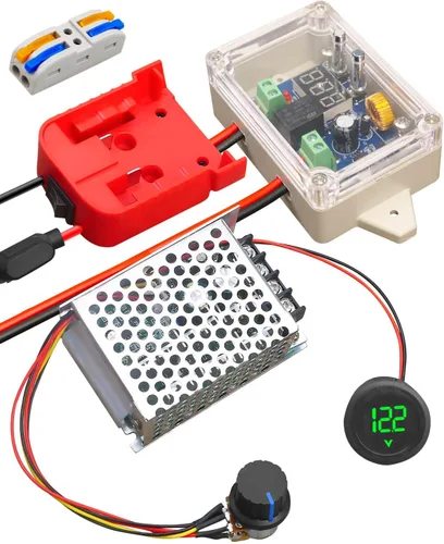 Vista 7 de Kit convertidor adaptador de batería de rueda eléctrica para DeWalt 18V 20V con regulador de voltaje, fusible y terminales de cable, conector