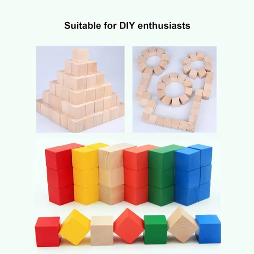 Vista 3 de Cubos de madera, 100 unidades, bloques de madera de 0.4 in, cubos de madera sin terminar, pequeños bloques cuadrados de madera para manualidades