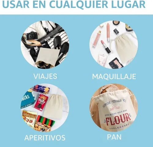 Vista 5 de TOPDesign Paquete de 12 bolsas reutilizables de 6 x 8 pulgadas, bolsas de muselina con cordones para compras y almacenamiento, bolsas de algodón