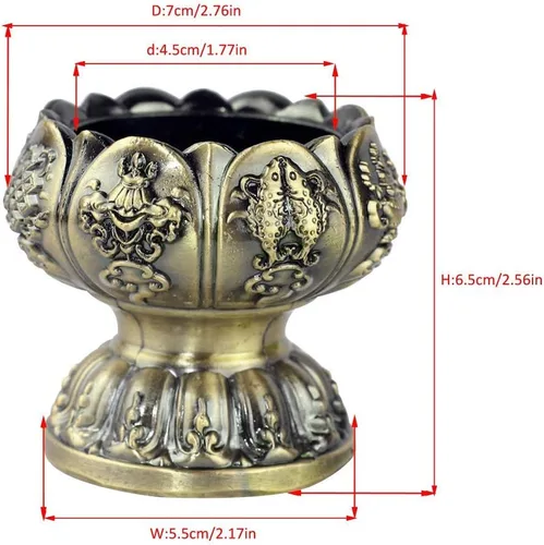 Vista 2 de Portavelas de flor de loto – Taza budista tibetana para oferta de agua, soporte para lámpara de aceite para meditación de Altar de Buda (bronce)