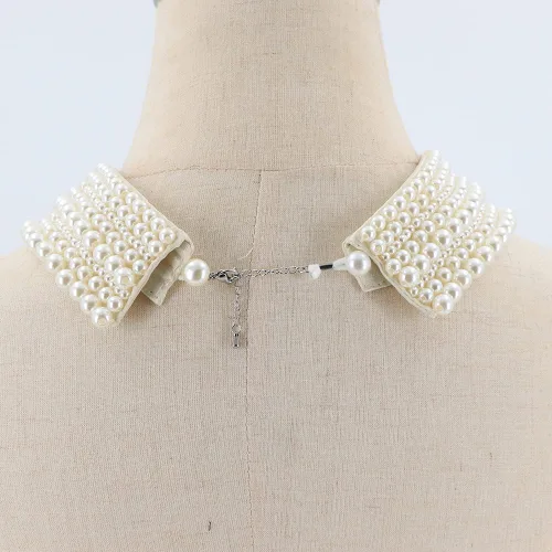 Vista 5 de Collar desmontable de perlas de imitación con cuello falso, collar de gargantilla, collar de marfil para mujeres y niñas, accesorios de ropa