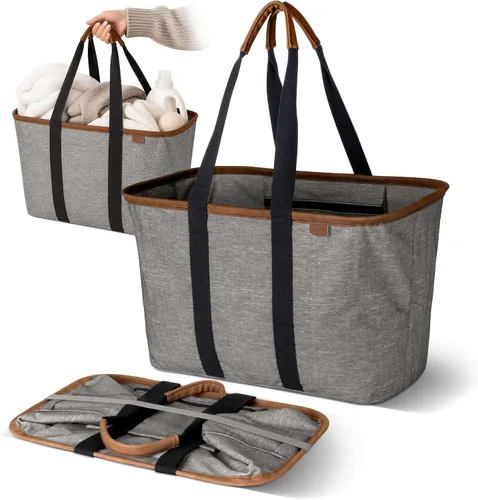 Vista 12 de CleverMade Collapsible LUXE Tote, 30L Foldable Grocery Shopping Bag, Reusable