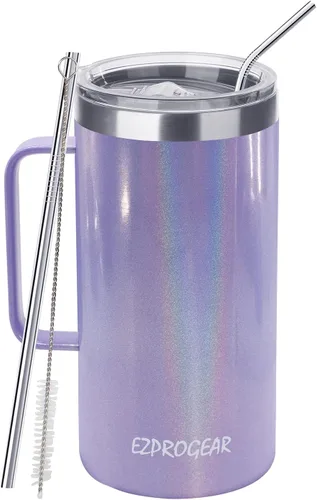Vista 11 de Ezprogear Taza de café de acero inoxidable de 32 onzas con aislamiento y asa, tapa (32 onzas, taza rosa clavel) Vaso aislante, con asa, con tapa