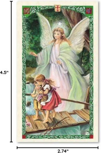 Vista 6 de H HOLLY LINES Tarjetas de oración de ángel de la guarda con imagen de ángel y niños en el puente, tarjetas sagradas laminadas, paquete de cinco