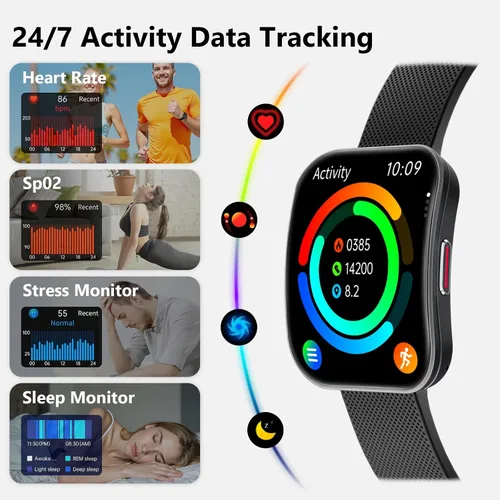 Vista 5 de Smart Watch for Men Women, Bluetooth Calls, AI Dial,AI Q&A,1.85" HD AMOLED Curved Display Fitness Watch with Heart Rate/SpO2/Stress Monitor