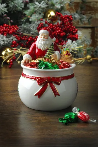 Vista 2 de Cuenco de dulces de árbol de Navidad Spode - Cuenco de cerámica de 19 cm para dulces, nueces, arreglo floral, decoración navideña - Diseño