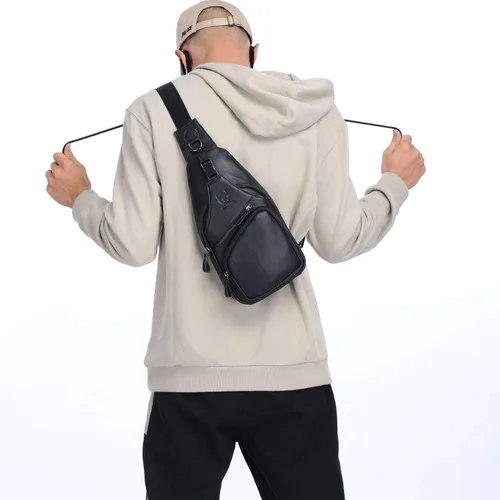 Vista 7 de Bolsos cruzados para hombre, bolso bandolera de cuero, mochilas casuales para el pecho, bolsa de hombro, mochilas de senderismo de viaje
