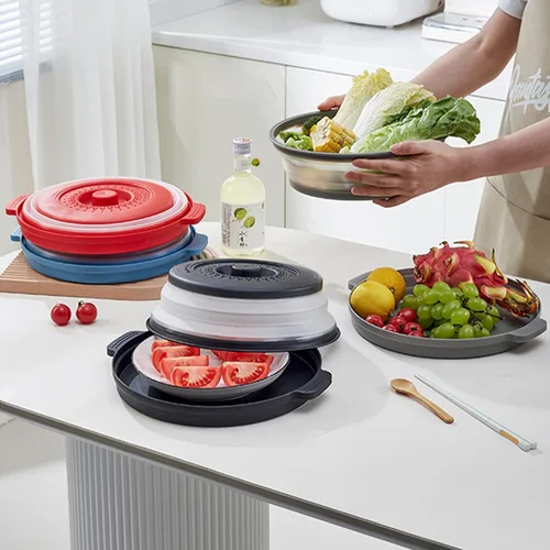 Vista 2 de Cubierta plegable para salpicaduras de microondas para alimentos con alfombrillas de silicona, 10.2 pulgadas, apta para lavavajillas, cubierta